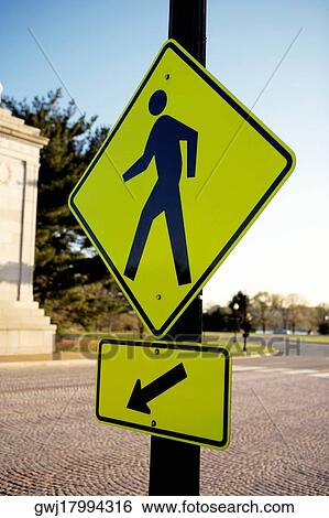 Pedestrians Crossing sign with an arrow on bottom, Washington DC, USA View Large Photo Image Stock Photograph - Pedestrians Crossing sign with an arrow on bottom, Washington DC, USA. Fotosearch