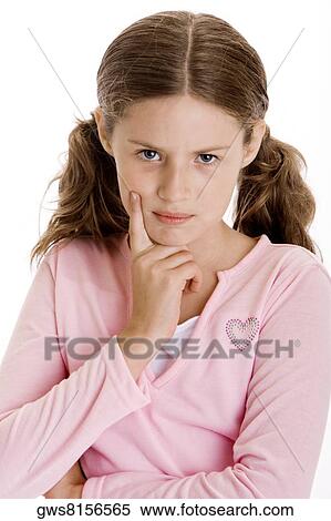 Portrait of a girl with her hand on her cheek View Large Photo Image Stock Photography - Portrait of a girl with her hand on her cheek. Fotosearch