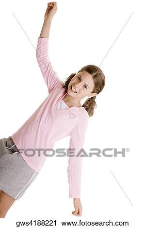 Portrait of a girl with her hand raised View Large Photo Image Stock Image - Portrait of a girl with her hand raised. Fotosearch