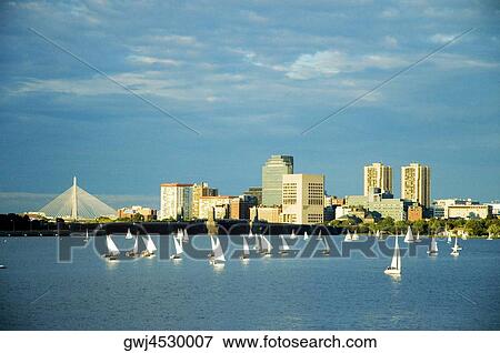 Sailboats in a river, Charles River, Boston, Massachusetts, USA View Large Photo Image Stock Photo - Sailboats in a river, Charles River, Boston, Massachusetts, USA. Fotosearch