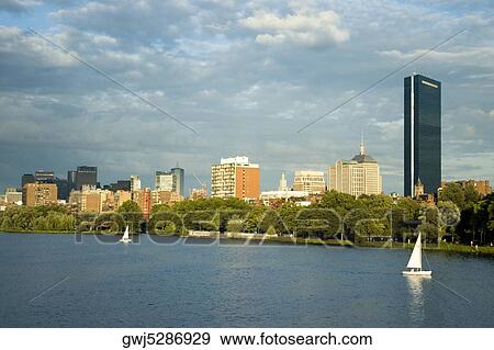 Sailboats in a river, Charles River, Boston, Massachusetts, USA View Large Photo Image Stock Photo - Sailboats in a river, Charles River, Boston, Massachusetts, USA. Fotosearch
