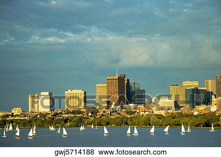 Sailboats in a river, Charles River, Boston, Massachusetts, USA View Large Photo Image Stock Photo - Sailboats in a river, Charles River, Boston, Massachusetts, USA. Fotosearch