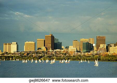 Sailboats in a river, Charles River, Boston, Massachusetts, USA View Large Photo Image Stock Photo - Sailboats in a river, Charles River, Boston, Massachusetts, USA. Fotosearch