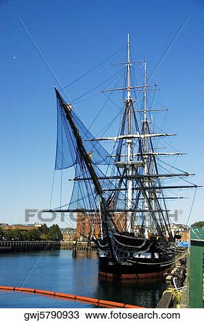 Stock Image - Sailing ship moored at a harbor, Boston, Massachusetts, USA. Fotosearch