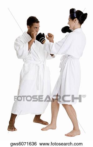 Stock Photograph - Young couple sparring. Fotosearch