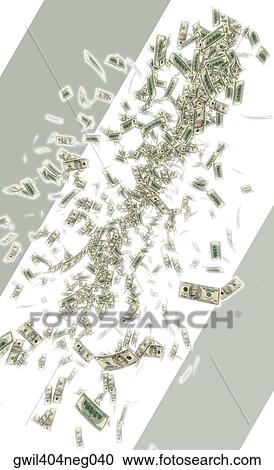 Clipart - American dollar bills falling from the sky. Fotosearch