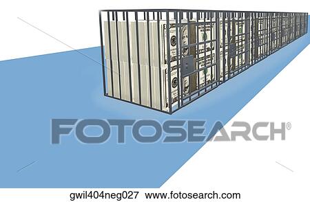 Stock Illustration - American ten dollar bills in a cage. Fotosearch