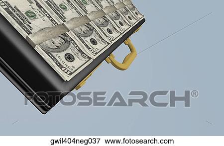 Stock Illustration - American ten dollar bills on a briefcase. Fotosearch