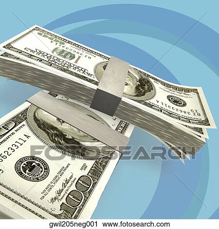 Clip Art - Close-up of a bundle of one hundred dollar bills. Fotosearch