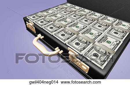 Stock Illustration - Close-up of American ten dollar bills in a briefcase. Fotosearch