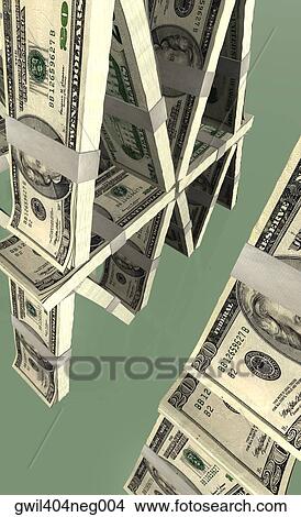 Stock Illustration - High angle view of a pyramid of American twenty dollar bills. Fotosearch