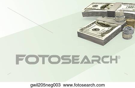 One hundred dollar bills and coins put together View Large Illustration Drawing - One hundred dollar bills and coins put together. Fotosearch