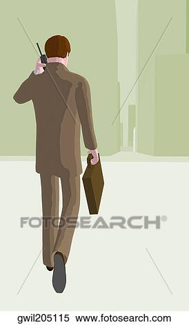 Rear view of a businessman talking on a cordless phone View Large Illustration Stock Illustration - Rear view of a businessman talking on a cordless phone. Fotosearch