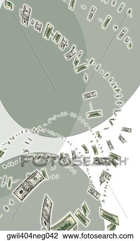 Drawing - US paper currency falling. Fotosearch