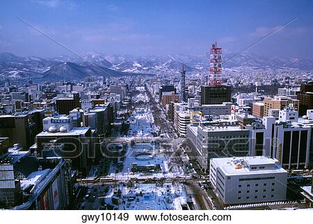 Aerial view of a city, Odori Park, Sapporo, Hokkaido, Japan View Large Photo Image Stock Photo - Aerial view of a city, Odori Park, Sapporo, Hokkaido, Japan. Fotosearch