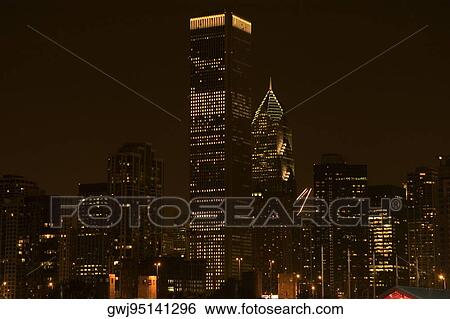 Buildings lit up at night, Chicago, Illinois, USA View Large Photo Image Stock Photograph - Buildings lit up at night, Chicago, Illinois, USA. Fotosearch