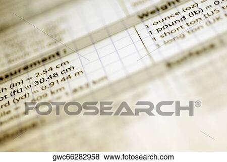 Close-up of a conversion table View Large Photo Image Stock Photo - Close-up of a conversion table. Fotosearch