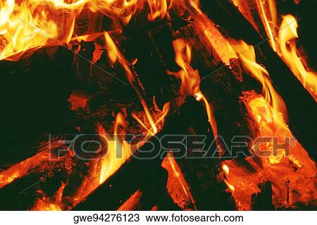 Stock Image - Close-up of a log fire. Fotosearch