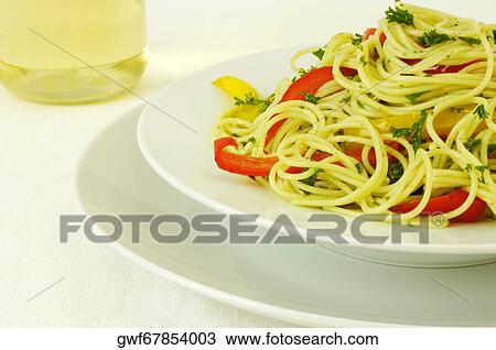 Stock Image - Close-up of a plate of noodles. Fotosearch