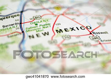 Stock Image - Close-up of a road map. Fotosearch