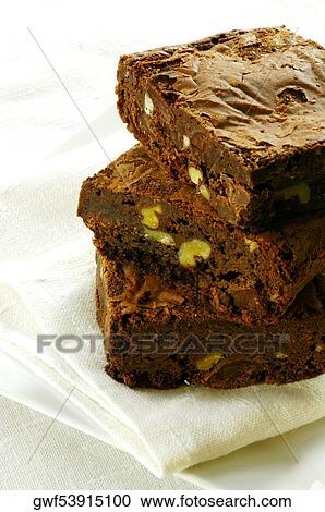 Stock Image - Close-up of a stack of brownies. Fotosearch