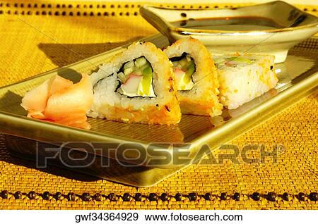 Close-up of sushi on a serving tray View Large Photo Image Stock Photo - Close-up of sushi on a serving tray. Fotosearch