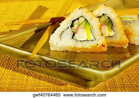 Close-up of sushi on a serving tray View Large Photo Image Stock Photography - Close-up of sushi on a serving tray. Fotosearch
