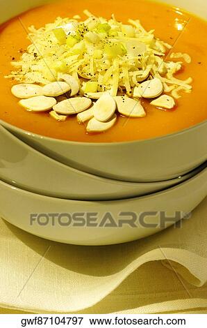 Stock Photo - High angle view of a bowl of vegetable soup. Fotosearch