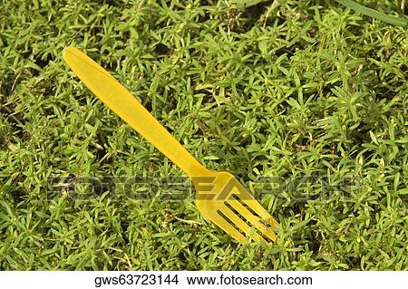 High angle view of a disposable fork on the grass View Large Photo Image Picture - High angle view of a disposable fork on the grass. Fotosearch