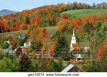 Picture - High angle view of houses in a village, Burke Hollow, Burke, Vermont, USA. Fotosearch