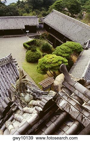 High angle view of rooftop, Kochi Castle, Shikoku, Japan View Large Photo Image Stock Photo - High angle view of rooftop, Kochi Castle, Shikoku, Japan. Fotosearch