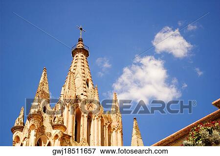 Stock Photo - High section view of a cathedral, La Parroquia De San Miguel Arcangel Church, San Miguel De Allende, Guanajuato, Mexico. Fotosearch