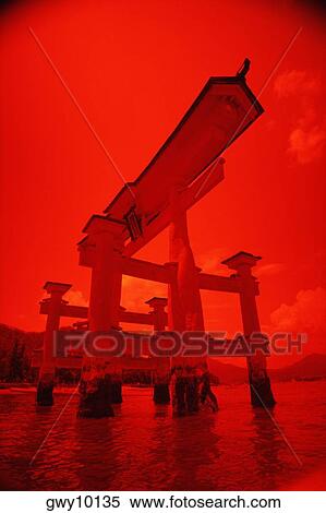 Stock Photography - Low angle view of a gate, Shrine Gate, Miyajima, Japan. Fotosearch