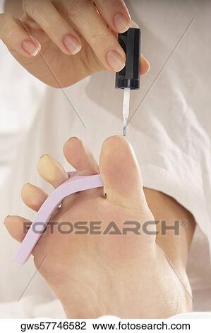 Low section view of a mid adult woman applying nail polish on her toenails View Large Photo Image Stock Image - Low section view of a mid adult woman applying nail polish on her toenails. Fotosearch