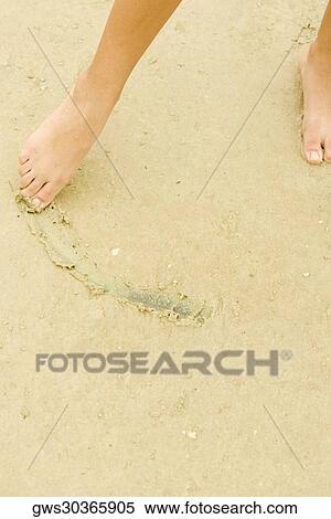 Low section view of a woman drawing in sand with her toe View Large Photo Image Stock Photography - Low section view of a woman drawing in sand with her toe. Fotosearch