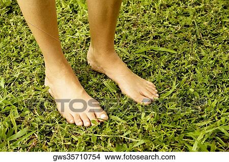 Picture - Low section view of a woman standing on the grass. Fotosearch