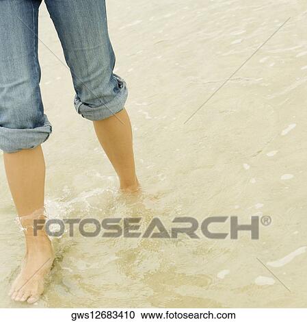 Low section view of a young woman wading in water on the beach View Large Photo Image Stock Image - Low section view of a young woman wading in water on the beach. Fotosearch