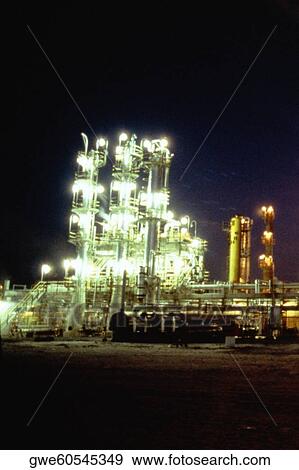 Petrochemical plant lit up at night, Salvador, Brazil View Large Photo Image Stock Photo - Petrochemical plant lit up at night, Salvador, Brazil. Fotosearch