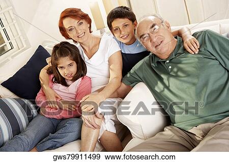Stock Photo - Portrait of grandparents and their grandchildren. Fotosearch