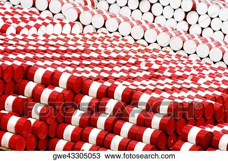 Stock Image - Stack of barrels at a petrochemical plant, Salvador, Brazil. Fotosearch