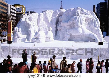 Tourist walking in front of snow sculptures, Snow Festival, Sapporo, Japan View Large Photo Image Stock Photo - Tourist walking in front of snow sculptures, Snow Festival, Sapporo, Japan. Fotosearch