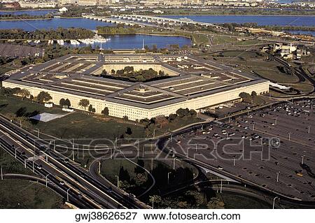 Aerial view of a government building in a city, The Pentagon, Washington DC, USA View Large Photo Image Stock Photo - Aerial view of a government building in a city, The Pentagon, Washington DC, USA. Fotosearch