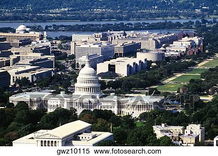 Stock Photography - Aerial view of a government building, Capitol Building, Washington DC, USA. Fotosearch