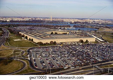 Aerial view of a parking lot beside a military building, The Pentagon, Washington DC, USA View Large Photo Image Stock Image - Aerial view of a parking lot beside a military building, The Pentagon, Washington DC, USA. Fotosearch