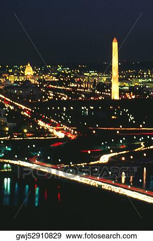 Aerial view of a tower lit up at night, Washington Monument, Washington DC, USA View Large Photo Image Stock Photo - Aerial view of a tower lit up at night, Washington Monument, Washington DC, USA. Fotosearch