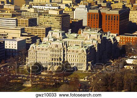 Aerial view of buildings in a city, Old Executive Office Building, Washington DC, USA View Large Photo Image Stock Image - Aerial view of buildings in a city, Old Executive Office Building, Washington DC, USA. Fotosearch