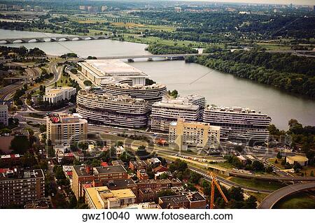 Aerial view of buildings in a city, Watergate, Kennedy Center, Washington DC, USA View Large Photo Image Stock Image - Aerial view of buildings in a city, Watergate, Kennedy Center, Washington DC, USA. Fotosearch