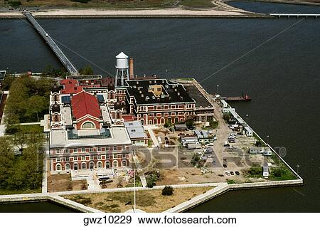 Aerial view of Ellis island, New York View Large Photo Image Stock Photo - Aerial view of Ellis island, New York. Fotosearch