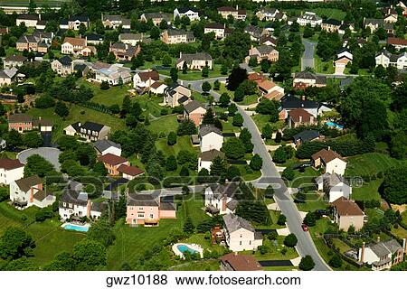 Stock Photo - Aerial view of housing subdivision, suburban Washington, DC. Fotosearch