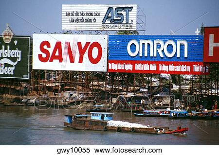 Stock Photography - Billboards along Saigon River, Vietnam. Fotosearch
